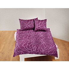 Parure de lit orné d'un motif fleuri en violet