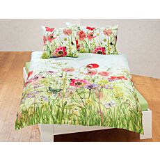 Parure de lit avec une prairie fleurie colorée et papillons