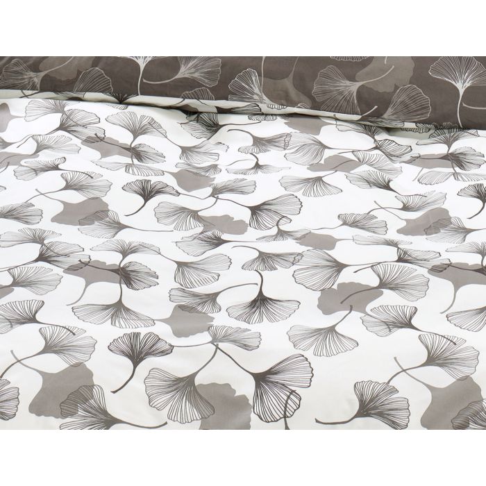 Parure de lit orné d'un fin motif de gingko en blanc-anthracite » linge-de- lit.ch